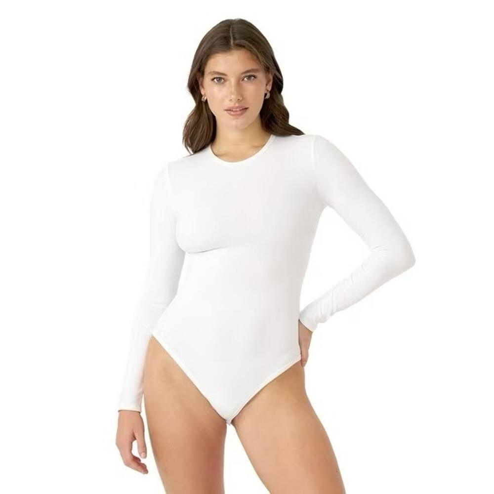 Edited by Hunter McGrady Womens Long Sleeve Bodysuit Crewneck Plus Size M White